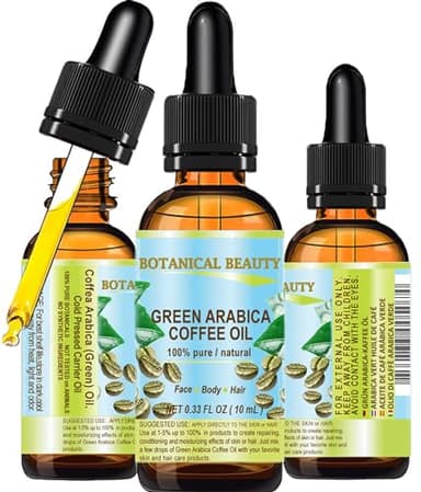 Botanical Beauty GREEN ARABICA COFFEE OIL Brazilian 100% Pure Virgin Unrefined for Face, Skin, Hair, Lip, Nails. Anti - Aging Face Oil (0.33 Fl Oz)