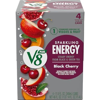 V8 +ENERGY Black Cherry Energy Drink, 11.5 fl oz Can (Pack of 4)