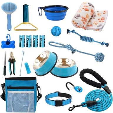 PupLuxe Puppy Starter Kit Blue 22 Piece Kit Great for Dog Training New Dog Bundle