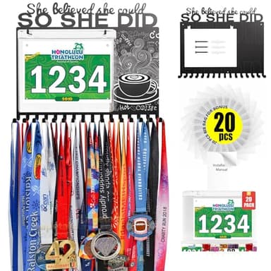 Lapetale Fashion She Believed She Could SO SHE DID Race Bib and Medal Display,Marathon Medal Display and Runner Medal Hanger Display,Bib Running Medal Display, Running Medal Hanger Display
