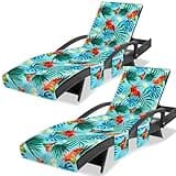 Ruikyhom Lounge Chair Towel Cover, Chaise Lounge Cover (Pack of 2), Beach Chair Covers with 3 Pockets for Pool Sunbathing Beach Garden Courtyard Outdoor Trips, 85 x30 in, Flower and Leaves(Red Blue)