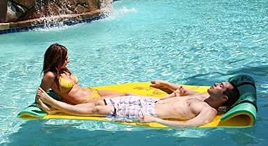 Aqua Lily Pad Tadpole Floating Pool Mat Foam Mattress Lounger Water Float with Pillow Straps and Bag for Swimming Pools and Lakes, Green/Yellow