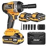 1000N.m Cordless Impact Wrench 1/2 inch,20V 740ft-lbs High Torque Impact Gun with 2 x 4.0 AH Batteries,Sockets and Case,Brushless Power Impact Driver for Automotive and Heavy Duty Use