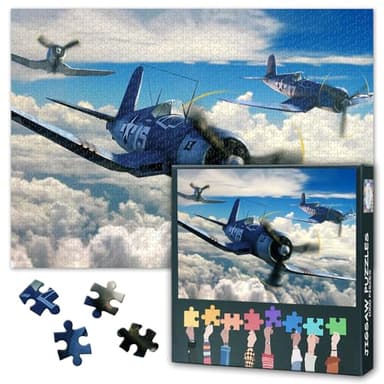 1000 Piece Jigsaw Puzzle for Adults F4U Corsair Navy Fighter Plane WWII Military Aircraft Blue Artwork Wall Display Decor 27.5 x 19.7 Inches