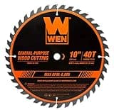WEN BL1040 10-Inch 40-Tooth Carbide-Tipped Professional Woodworking Saw Blade for Miter Saws and Table Saws