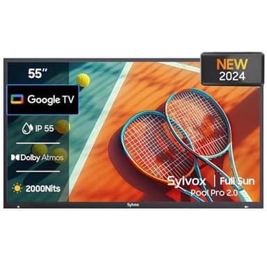 SYLVOX Outdoor TV, 55-inch Waterproof Smart TV, 2000nits Full Sun TV, 4K, Dolby Atmos, HDR 10, Weatherproof Television with Voice Assistant Remote(Pool Pro 2.0, Latest Model)