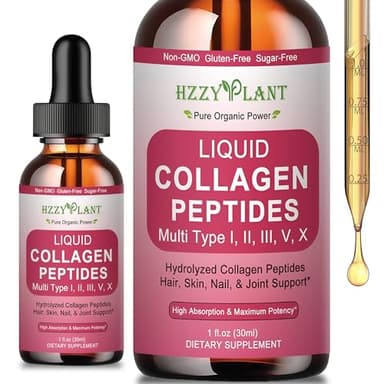 Liquid Collagen Peptides - Multi Collagen for Women Type I, II, III, V, X with Glucosamine, MSM, Hyaluronic Acid, High Absorption Hydrolyzed Collagen Peptides Drops for Skin Hair Nail & Joint, Non-GMO