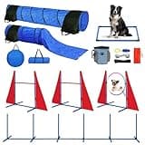 Dog Agility Course Backyard Set, Dog Agility Equipment, Portable Agility Training Equipment for Dogs, Build Dog Obstacle Course Backyard with 2 Tunnels, 3 Jumps, 6 Weave Poles & More, Dog Training Kit