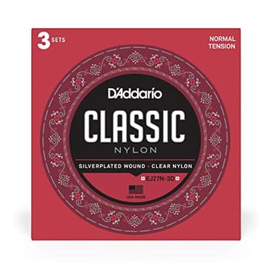 D'Addario Student Nylon Classical Guitar Strings, EJ27N-3D, Normal Tension, 6-String Set, Pack of 3