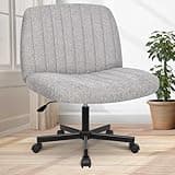 Orange Factory Criss Cross Chair with Wheels Comfy Cross Legged Office Desk Armless Wide Vanity Makeup Chair Adjustable Rolling Computer for Home Office Fabric (Grey)