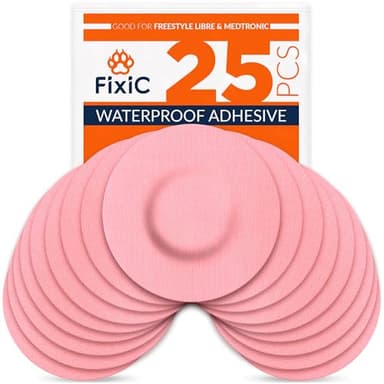 FixiС Adhesive Patches 25 Pack 3 1/2" – Good for Libre 1, 2, 3 & Plus – G7 & Stelo – Guardian – Waterproof Adhesive Patches – Libre Adhesive Covers – Pre-Cut – Best Fixation for Your Sensor! (Pink)