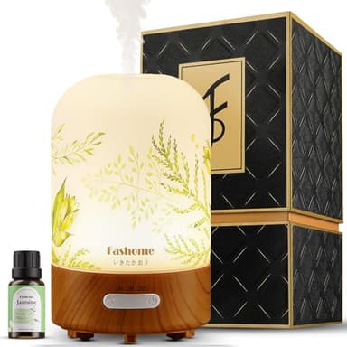 Essential Oil Diffuser Hand Blown Glass, 100ml Small Aromatherapy Diffuser, Auto Shut-Off Function, Ultrasonic Diffusers for Essential Oils, Cool Mist Humidifier with Warm White Lights (Jasmine)