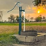 Kareturn Hand Water Pump Cast Iron 26 inch Height Vintage Pitcher Pump & Stand Max 6m Depth Rustic Heavy-duty Manual Well Pump for Garden Yard Outdoors Pond Green