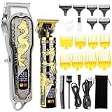 HIENA PRO Hair Clippers for Men T-Blade Trimmer Set, Men Professional Cordless Barber Hair Clippers Set with LED Display