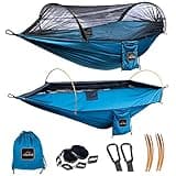 AnorTrek Professional Camping Hammock with Mosquito Net, Lightweight Portable Double Hammock with Two 10 FT Hammock Tree Straps, 230T Nylon Hammock for Camping, Hiking, Yard, Backpacking Blue