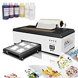 DTF Printer, A3 R1390 Transfer Printing Machine with 6*500ml Inks and Roll Feeder, T-Shirt Direct to Film Printer with White Ink Circulation, Vacuum Suction Platform for Garment Caps Shoes