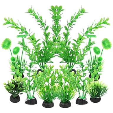 AQUANEAT Artificial Fish Tank Plants, Plastic Aquarium Decorations, Green Accessories, 10pcs