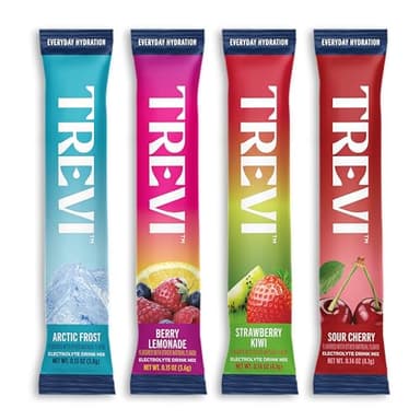 TREVI™ Everyday Sugar Free Electrolytes - Essential Drink Mix Hydration Powder Packets - 20 Count - Favorites Variety Pack - Sour Cherry, Strawberry Kiwi, Berry Lemonade, Arctic Frost