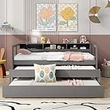 Acosure Twin XL Wood Daybed with 2 Trundles,3 Storage Cubbies,1 Light Free and USB Charging Design,Easy to Install,No Box Spring Required,for Kid Teen Boy Girl,Gray