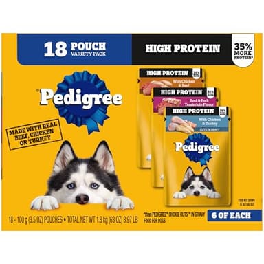 Pedigree High Protein Adult Soft Wet Dog Food Variety Pack, 3.5 oz. Pouches, 18 Count