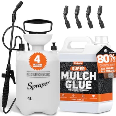 Shabebe Mulch Glue,1Gallon Rock Glue for Landscaping with Sprayer, No-Toxic Long-Lasting, Strong Pebble Binder, Pea Gravel Binder for Garden, Pine Straw for Outdoor, Mulch Lock Pea Gravel Stabilizer