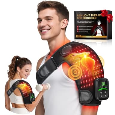 Upgraded Cordless 5000mAh Red Light Therapy for Shoulder with Massage, 100 LEDs 6 Modes Shoulder Brace, 660nm/850nm Infrared Light Therapy Wrap, Adjustable Pressure Pad, Fits Left & Right Shoulders.