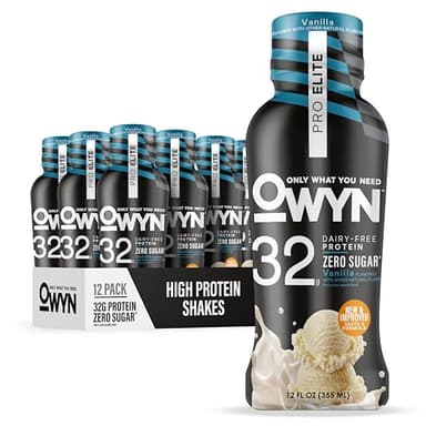 OWYN Only What You Need Pro Elite Vegan Plant Based High Protein Shake, Vanilla, 12 Pack, 32g Protein, Amino Acids, Prebiotics, Omega-3, Workout and Recovery, 0g Net Carbs, Zero Sugar, Keto