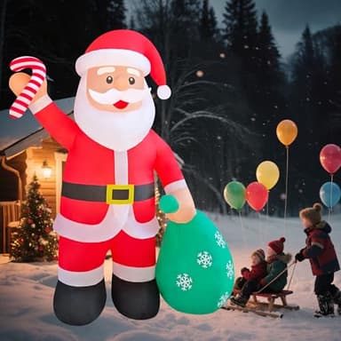 DAHAKII 12ft Giant Santa with Gift Bag Christmas Inflatable Yard Decor Build-in LED Outdoor Blow up Christmas Decorations for Yard/Lawn/Garden (12ft Santa)