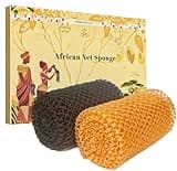 SPMKTBOZAI African Net Sponge Authentic, 2 Pieces African Exfoliating Sponge Real African Net Black Owned, African Bath Sponge Back Scrubber, Body Exfoliator Shower Bath Accessories (Black, Orange)