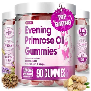 FloraBliss 90 Evening Primrose Oil Gummies | 1500mg | with Black Cohosh, Chasteberry, Ginger Extract for Daily Women's Wellness Support | Vegan, Non-GMO, Sugar-Free