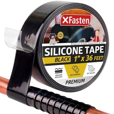 XFasten Self Fusing Silicone Tape Waterproof – 1" x 36 Feet Black, Self Amalgamating Tape, Silicone Rubber for Plumbing, Sealing Pipes, Hose Repair, Outdoor Coax and Electrical Cables – Weatherproof