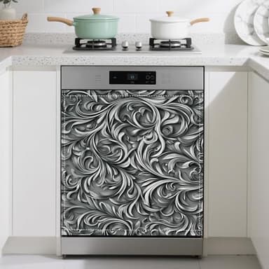 Black Vines Dishwasher Magnet Cover,Silver Foil Kitchen Decor Waterproof Refrigerator Magnet Appliance Cover Protector,23Wx26H Inches