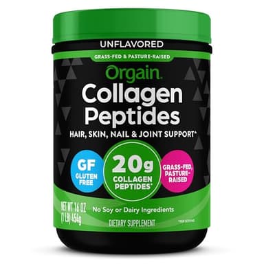 Orgain Hydrolyzed Collagen Peptides Powder For Women & Men, 20g Grass Fed Collagen, Unflavored - Hair, Skin, Nail, & Joint Support Supplement, Paleo & Keto, Non-GMO, Type I and III, 1lb