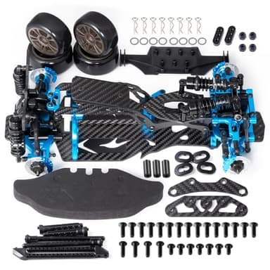 MORLORDY Alloy Metal & Carbon Fiber RC Chassis Frame Kit for Sakura D5 Standard or MINI MR 1/10 RC Flat Road Drift Car, with 4Pcs Wheels Tires Set & Shocks (Sakura D5 MINI + MR)