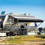 YESCAMP Manual RV Awning Complete Kit Retractable Camper Awning for RV or Trailers RV Roll Out Awning RV Trailer Awning for Camper or 5th Wheel,Toy Haulers,Motohome(10Ft,Black Frame,Black Stripe)