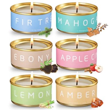Scented Candles Gift Set, Natural Beeswax Aromatherapy Candles for Valentine's Day, Birthday, Christmas, Holiday Gift Ideas for Women, Small Portable Tin Travel, 6-Pack Variety Luxury Home Scents