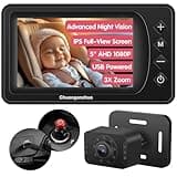 Baby Car Camera with Advanced Crystal-Clear Night Vision, 3X Zoom, USB Powered, AHD 1080P 5'' IPS Full View Car Baby Monitor, Backseat Camera for Kids Infants Rear Facing Mirror, 5inch Black