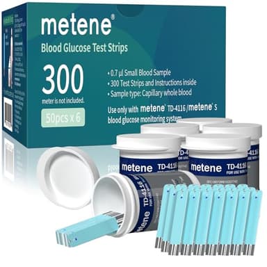 Metene TD-4116 Blood Glucose Test Strips, 300 Count Test Strips for Diabetes, Use with metene TD-4116 and metene S Blood Glucose Monitor Only(No Monitor)