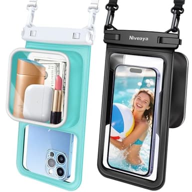 Niveaya 2 Pack IPX8 Waterproof Phone Pouch, Large Space Cell Phone Pouch Floating, Water Proof Phone Case with Lanyard, Phone Dry Bag Beach Cruise Ship Essentials(Up to 8.5")