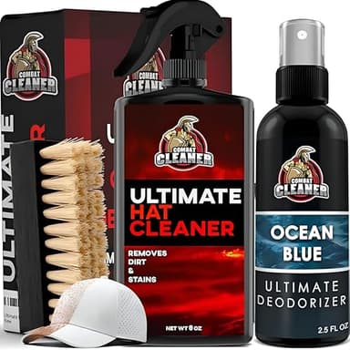 Combat Cleaner Ultimate Hat Cleaning Kit for All Types of Hats - Hat Cleaner with Brush and Deodorizer - Hat Stain Remover for Baseball Cap, Cowboy Hats and More