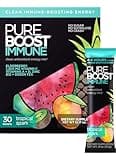 Pureboost Immune Clean Energy Booster, Refreshing Energy Drink Mix and Immunity Supplement with Elderberry, 1,200 mg Vitamin C, Vitamins A + D, and Zinc. (Tropical Spark, 30 Count)