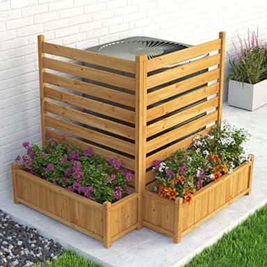 GDLF Air Conditioner Fence Outdoor Wood Privacy Screen with Planter Box for Trash Can Pool Equipment No-Dig Kit 36" W x 45" H （2 Panels）