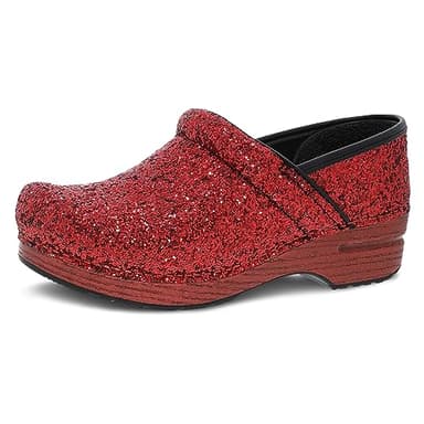 Dansko Professional Glitter Slip-On Clogs for Women – Rocker Sole and Arch Support for Comfort – Shiny and Stylish Glitter Uppers Red Glitter 6.5-7 M US