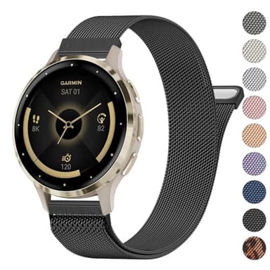 18mm Metal Bands for Garmin Venu 3S / Venu 4 41mm / Venu 2S / Vivoactive 4S / Vivomove 3S / Forerunner 265s Watch Bands, Quick Release Stainless Steel Metal Replacement Wristband Strap for Garmin Forerunner 255s/265s Bands Women Men (Black)