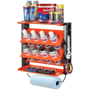 Wallmaster Spray Can Holder, Lube Can Wall Mount Storage Rack Heavy Duty Paint Bottle Organizer for Garage & Home | 8 Can Holes & 2 Shelf, Orange