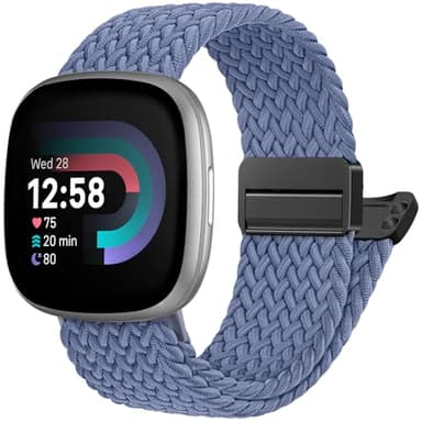 Maledan Sport Elastic Bands for Fitbit Sense 2/ Versa 4/ Sense/Fitbit Versa 3 Smartwatch, Breathable Waterproof Adjustable Stretchy Braided Nylon Strap With Magnetic Clasp Replacement for Men Women