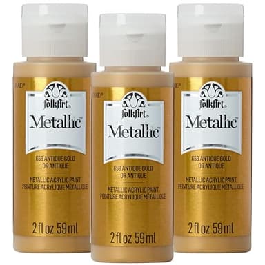 FolkArt K658 Paint Acrylic Metallic, Antique Gold (Pack of 3) 2 oz, 658A- (Pack of 3