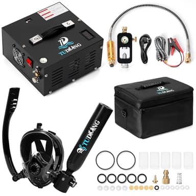 TUDIVING-0.5L Portable Scuba Tank,Lung Tank Kits with Air Compressor,Support 6-10 Minutes Underwater Breathe,Reusable Mini Diving Cylinders (S200Plus A3)