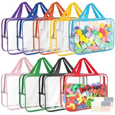 9 Packs Toy Storage Bags with Labels, 11.8x8.7x3.9In Large PVC Reusable Clear Board Game Storage with Zipper, Travel Waterproof Organizer Bags for Building Blocks, Puzzle, Books, Stationery