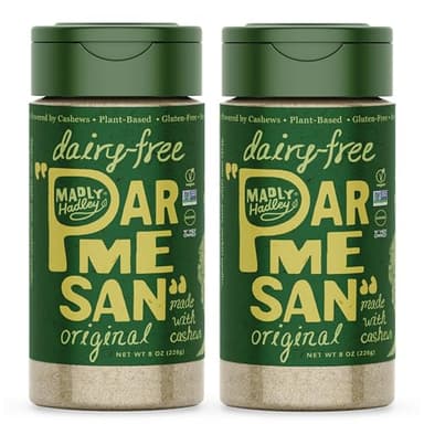 Madly Hadley Plant-Based Parmesan Cheese, 2 packs - 16oz | Original Vegan Cashew Parmesan Grated Topping for Pasta, Salad, Sauces | Dairy-Free, Gluten-Free, Non-GMO, Soy-Free, Keto-Friendly